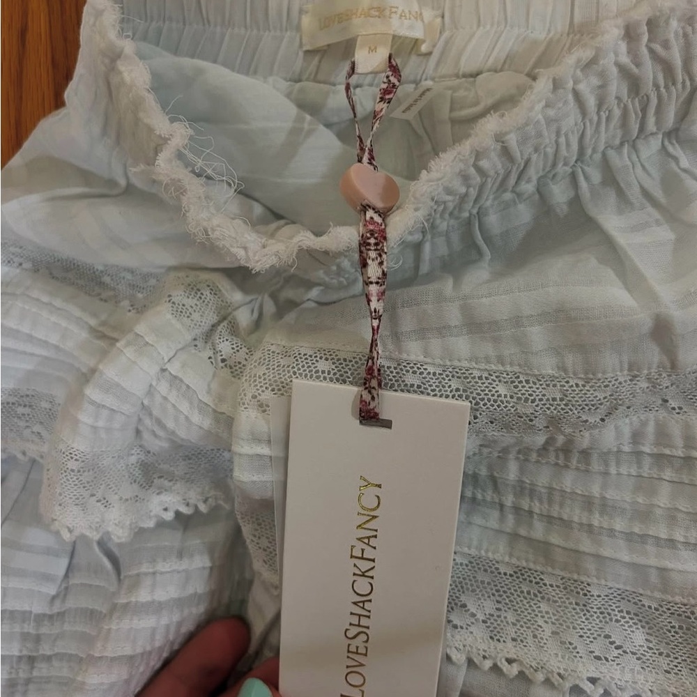 LoveShackFancy Ruffle Mini Heritage Skirt light blue medium